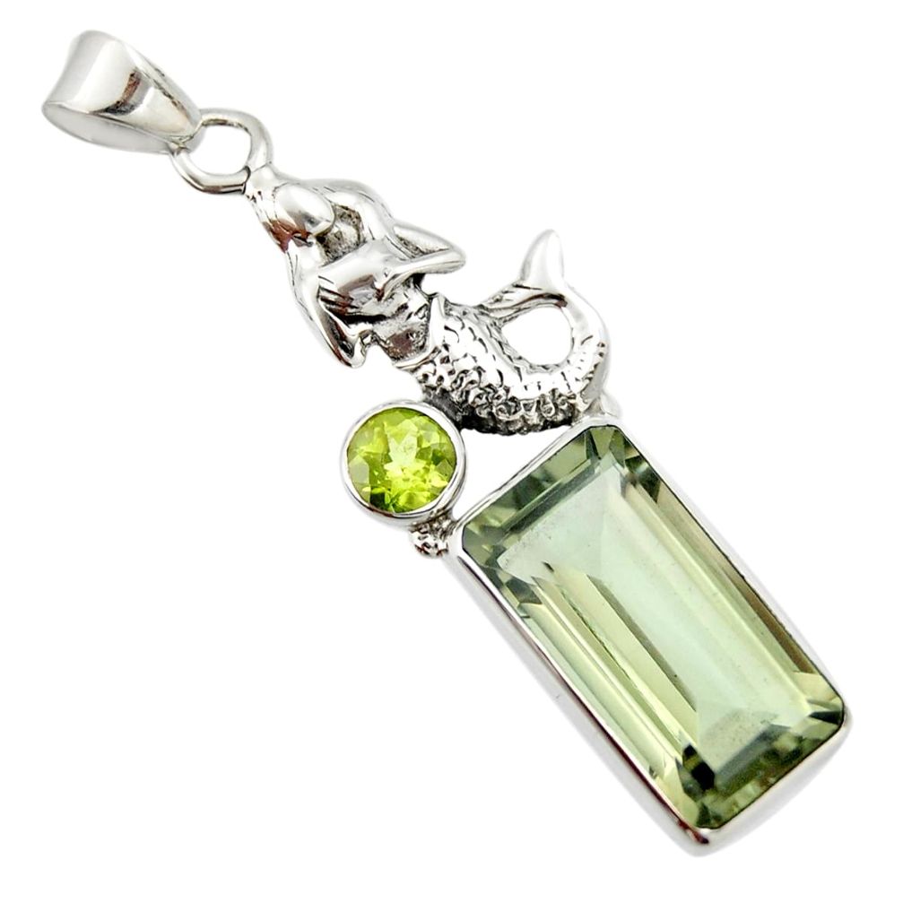 9.72cts natural green amethyst peridot 925 silver fairy mermaid pendant r20482