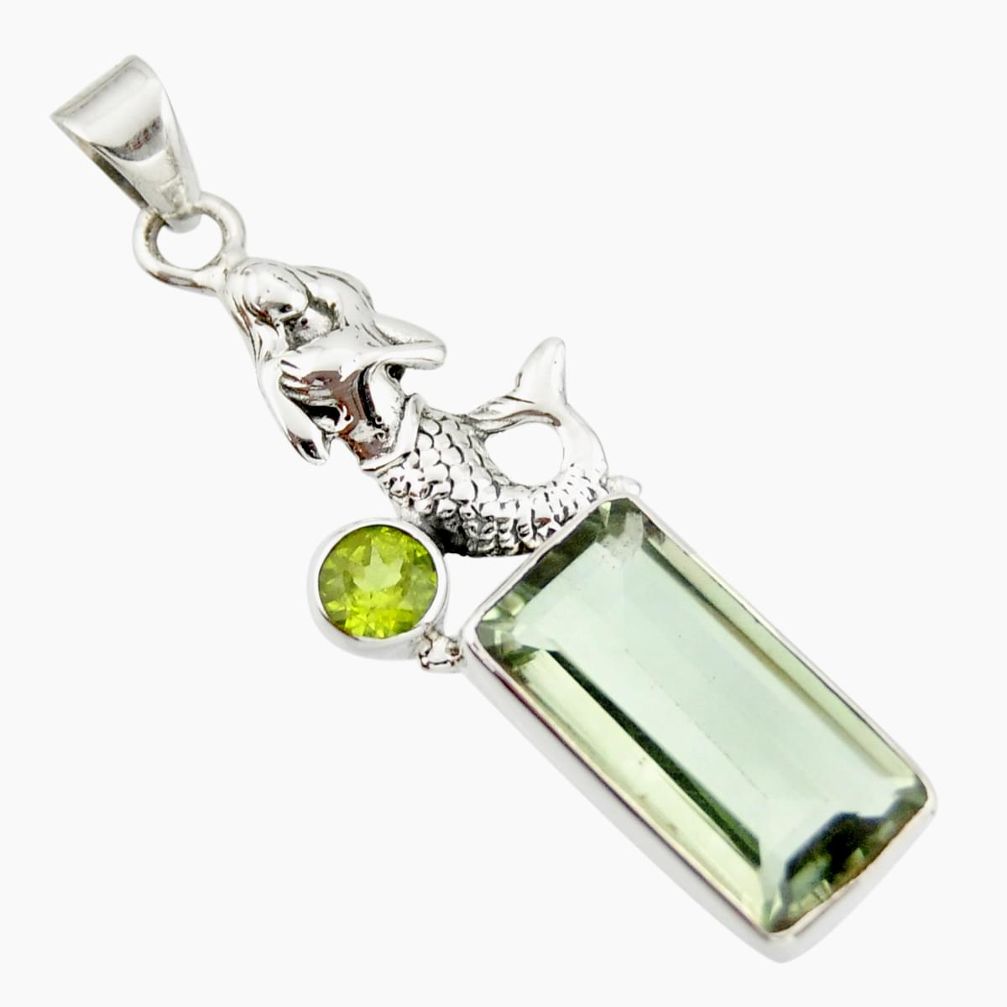 9.40cts natural green amethyst peridot 925 silver fairy mermaid pendant r20488