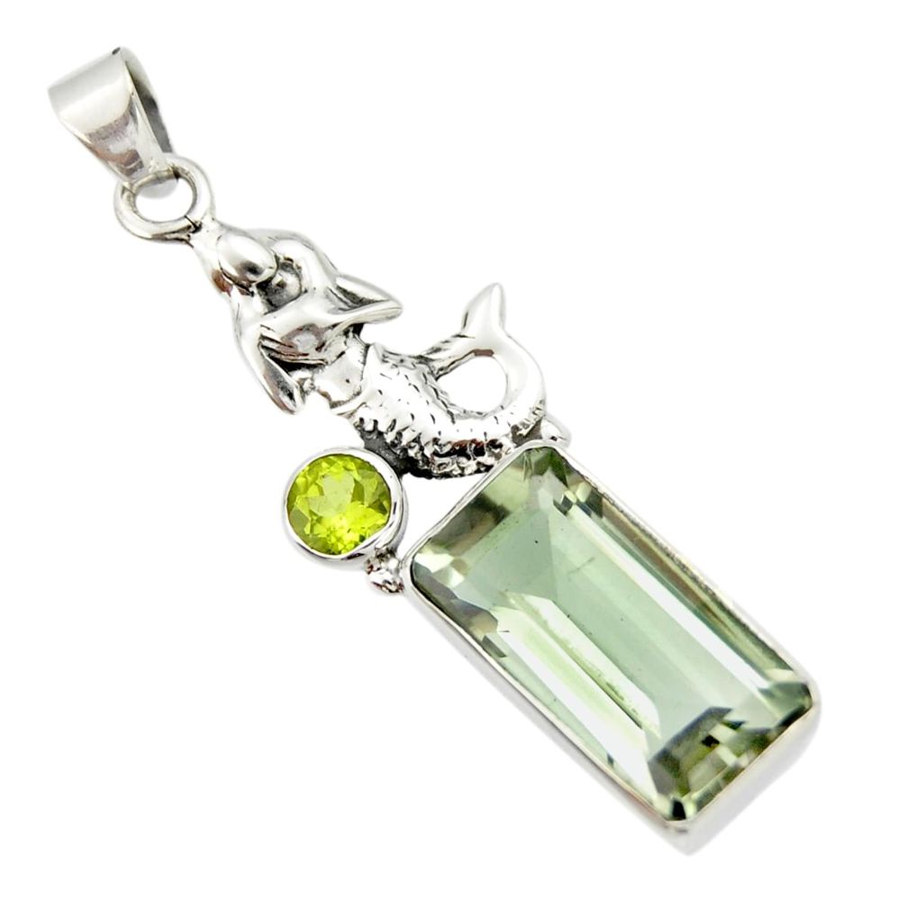 9.39cts natural green amethyst peridot 925 silver fairy mermaid pendant r20500