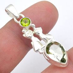 5.24cts natural green amethyst peridot 925 silver two cats pendant u61485