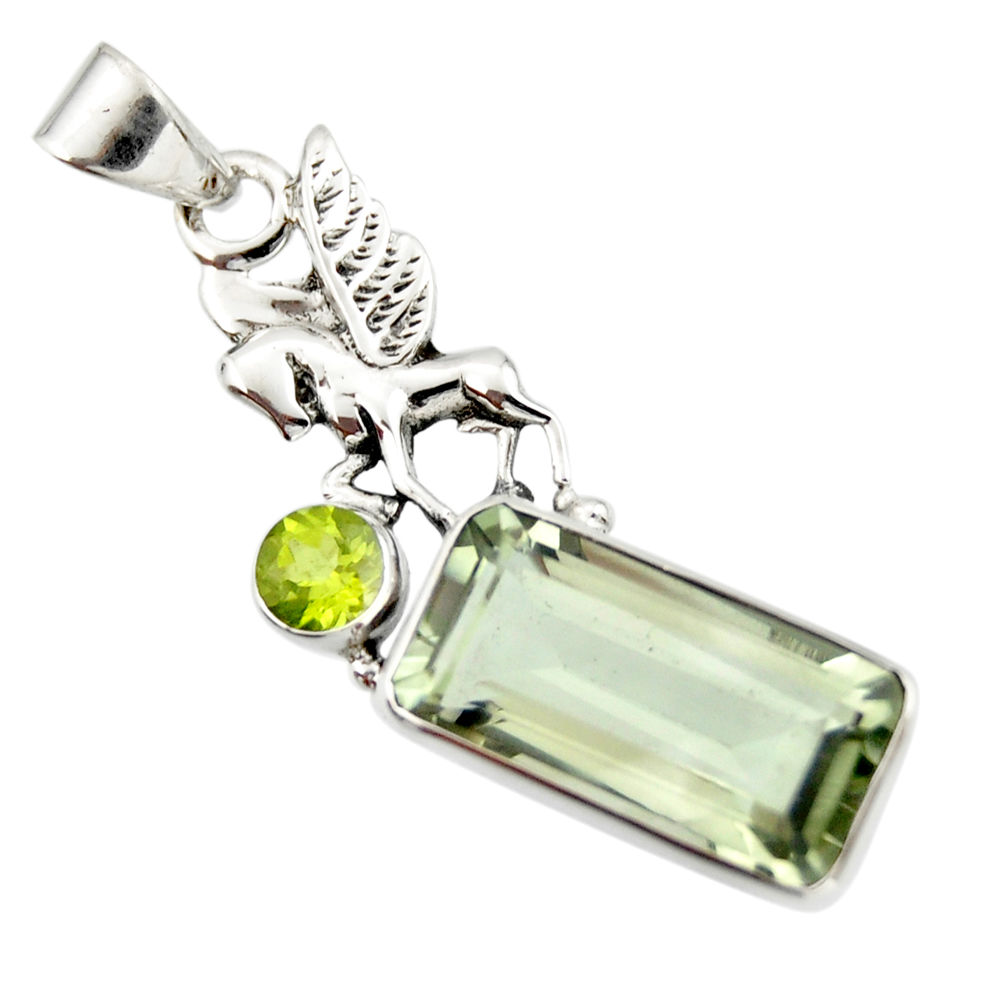 9.32cts natural green amethyst peridot 925 silver unicorn pendant r20494