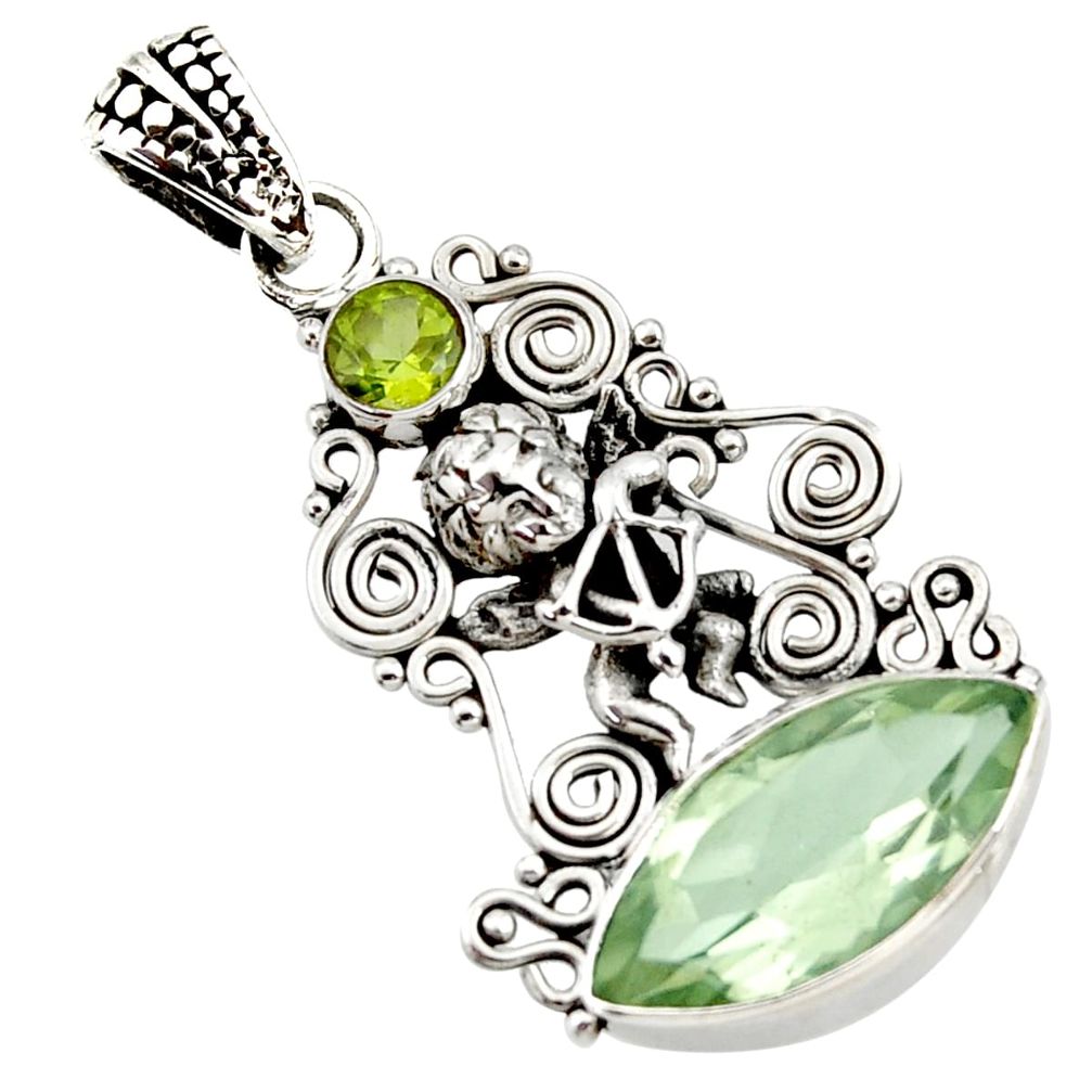 10.64cts natural green amethyst peridot 925 sterling silver angel pendant d43765