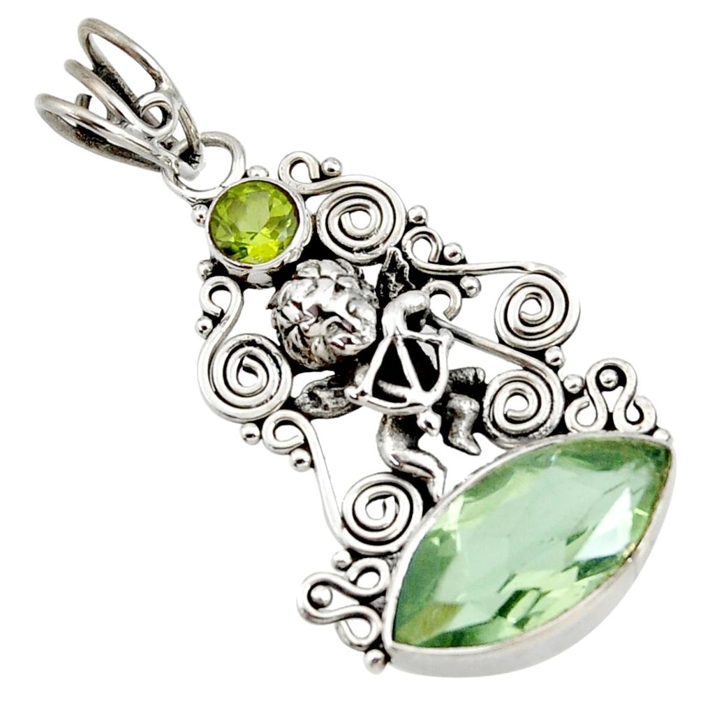 9.65cts natural green amethyst peridot 925 sterling silver angel pendant d43769