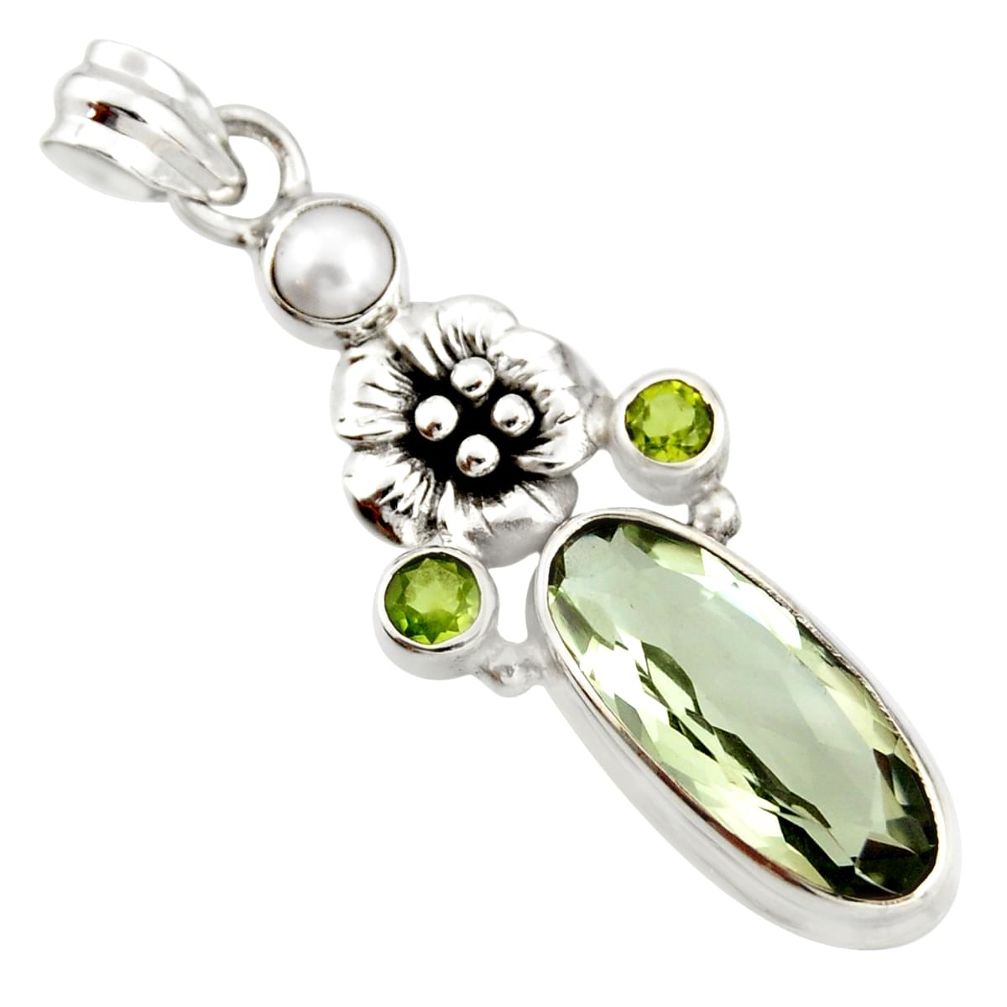 8.42cts natural green amethyst peridot 925 sterling silver flower pendant r20576