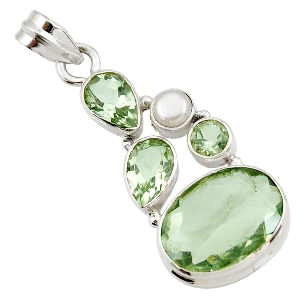 16.73cts natural green amethyst white pearl 925 sterling silver pendant d42993