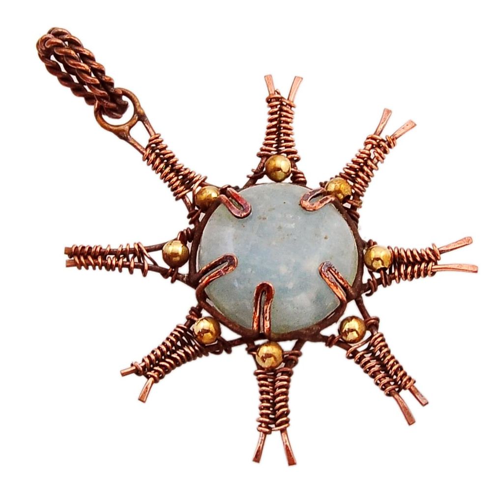 Clearance Sale- 14.52cts natural green aquamarine round sterling copper pendant jewelry n5544