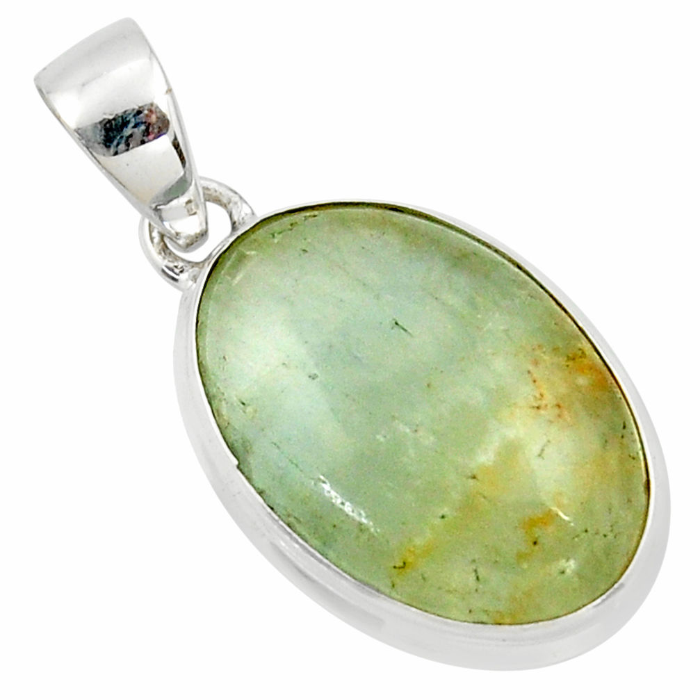 15.08cts natural green aquatine lemurian calcite 925 silver pendant r39949