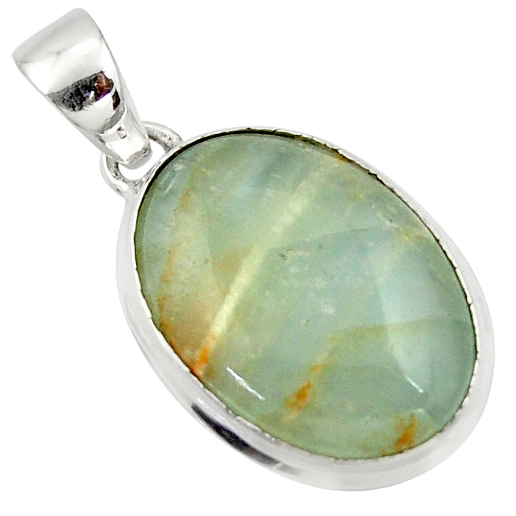 15.65cts natural green aquatine lemurian calcite 925 silver pendant r39959