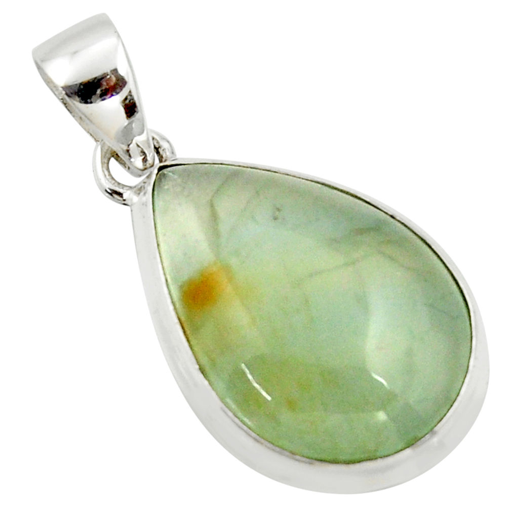 15.05cts natural green aquatine lemurian calcite pear 925 silver pendant r39941