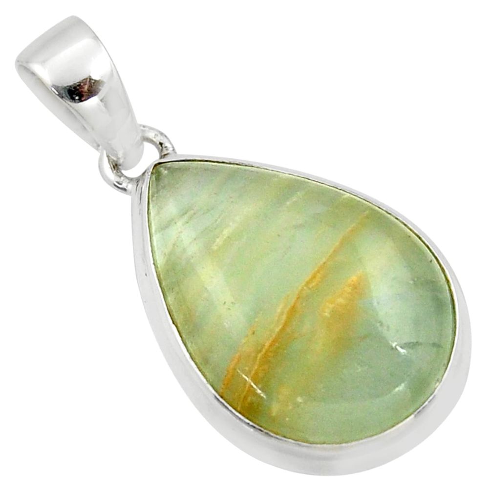 16.18cts natural green aquatine lemurian calcite pear 925 silver pendant r39953