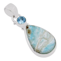 11.07cts natural green aragonite blue topaz 925 sterling silver pendant n34921