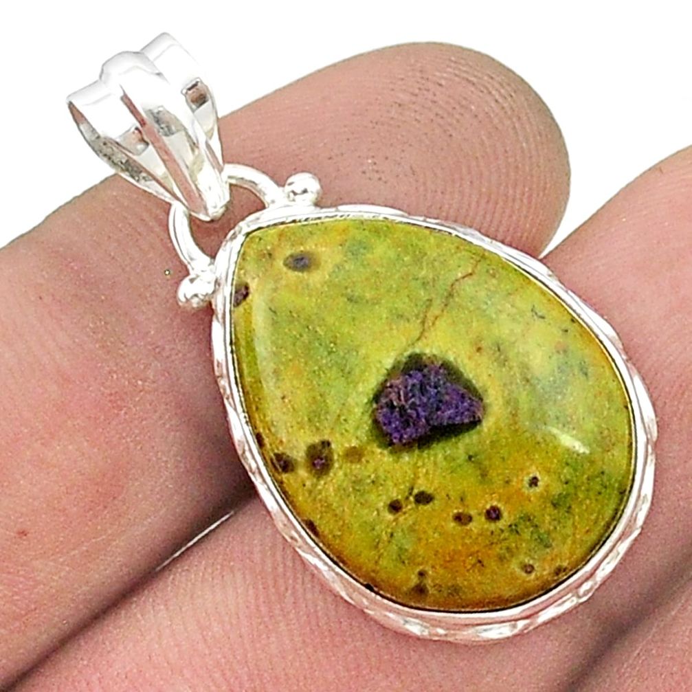 Natural Green Atlantisite Stichtite Serpentine Silver Pendant