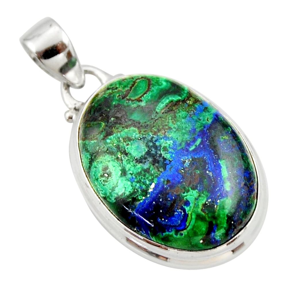 19.23cts natural green azurite malachite 925 sterling silver pendant r33877