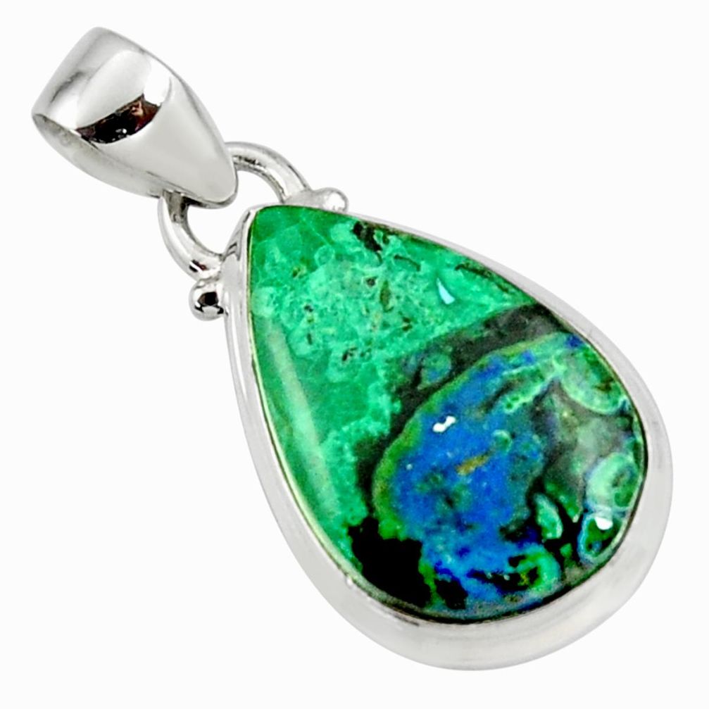 12.58cts natural green azurite malachite 925 sterling silver pendant r36242