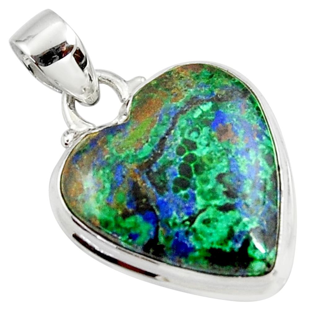 15.08cts natural green azurite malachite 925 sterling silver pendant r36244