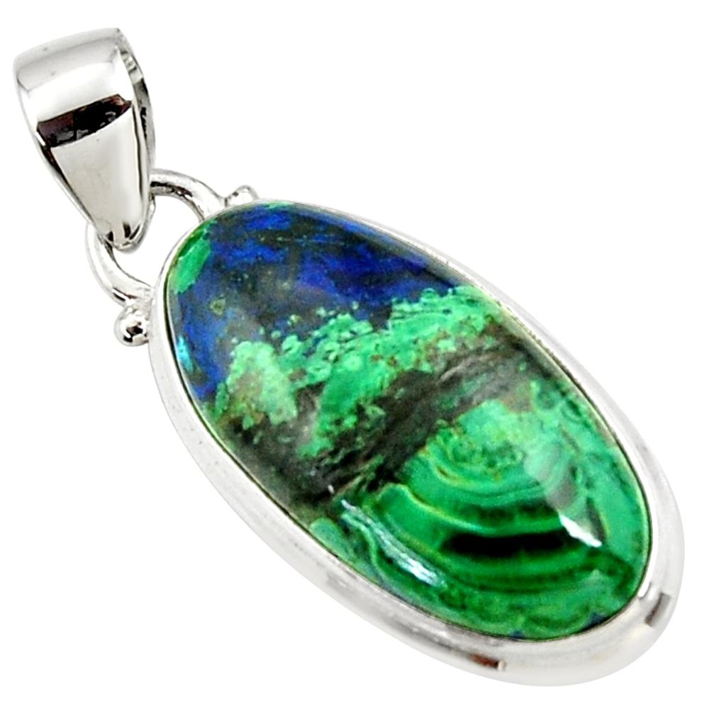 14.72cts natural green azurite malachite 925 sterling silver pendant r36245