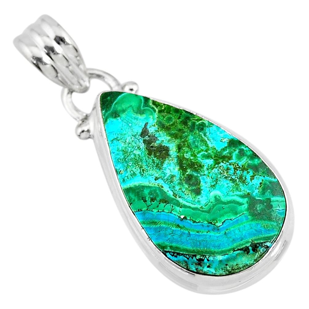 10.65cts natural green azurite malachite 925 sterling silver pendant r83331