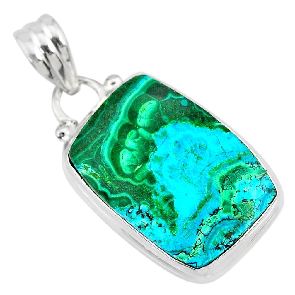 13.15cts natural green azurite malachite 925 sterling silver pendant r83342