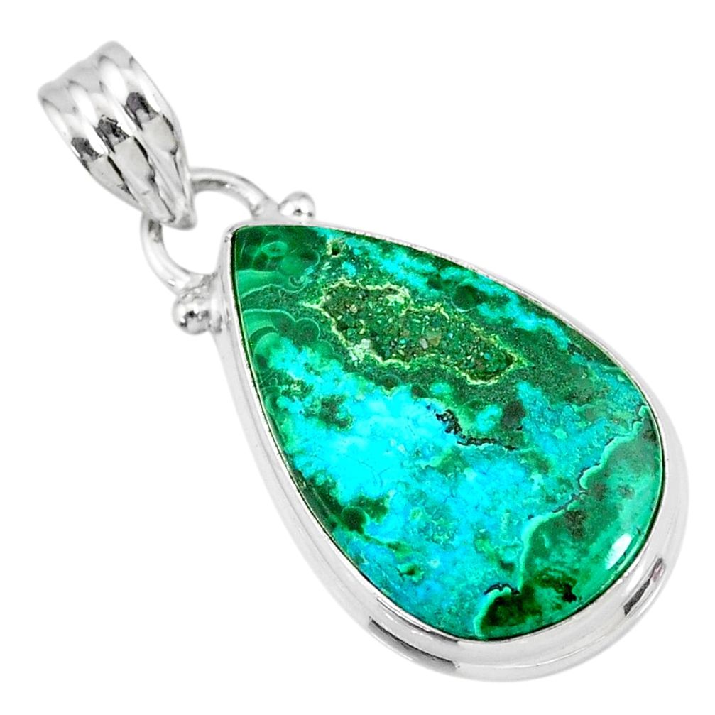 12.22cts natural green azurite malachite 925 sterling silver pendant r83345