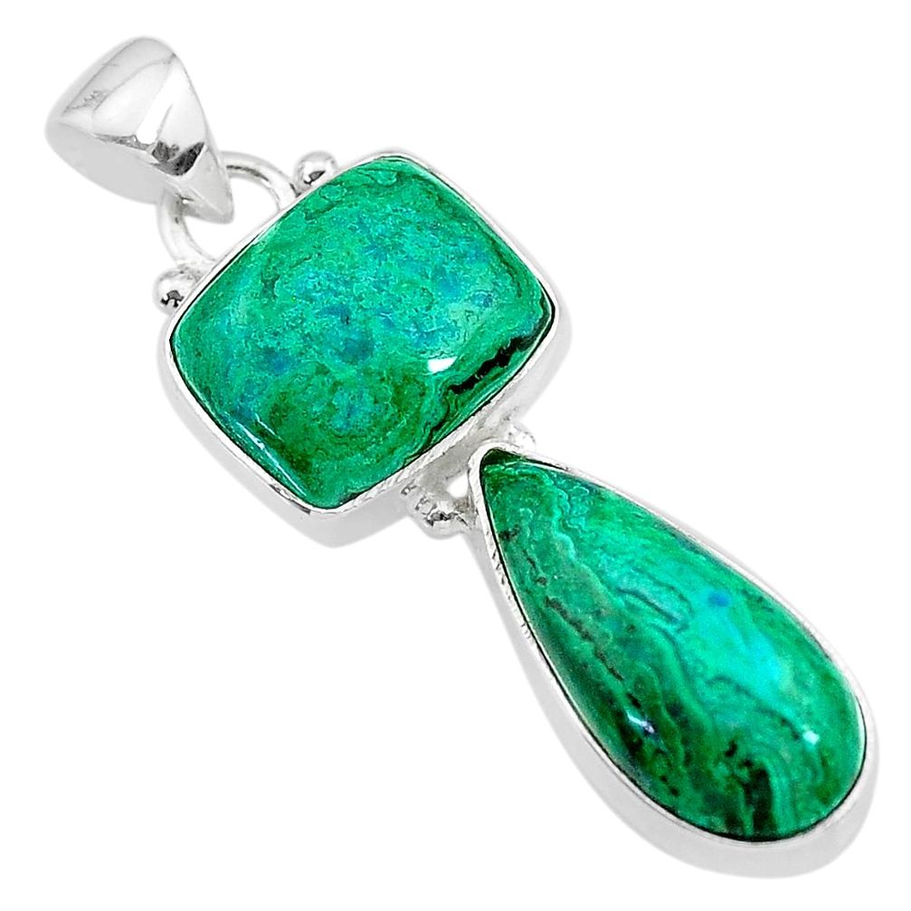 11.66cts natural green azurite malachite 925 sterling silver pendant t21450