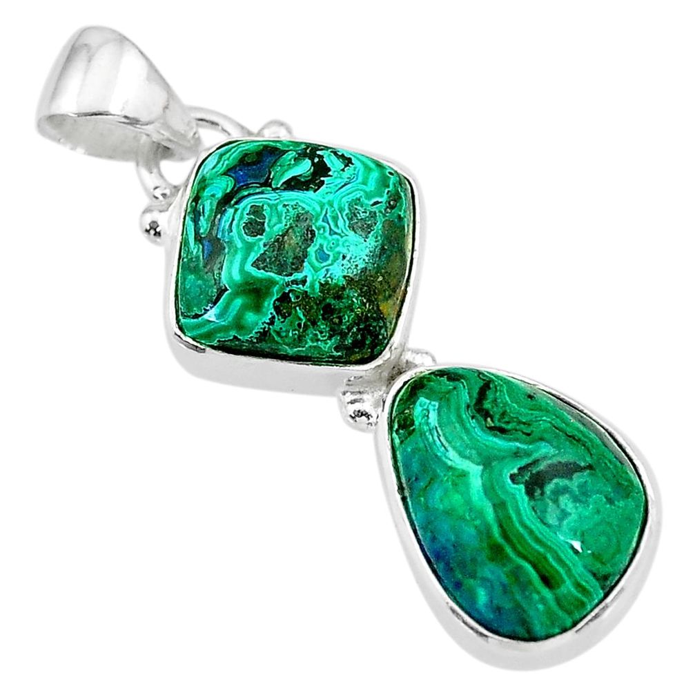 9.86cts natural green azurite malachite 925 sterling silver pendant t21455