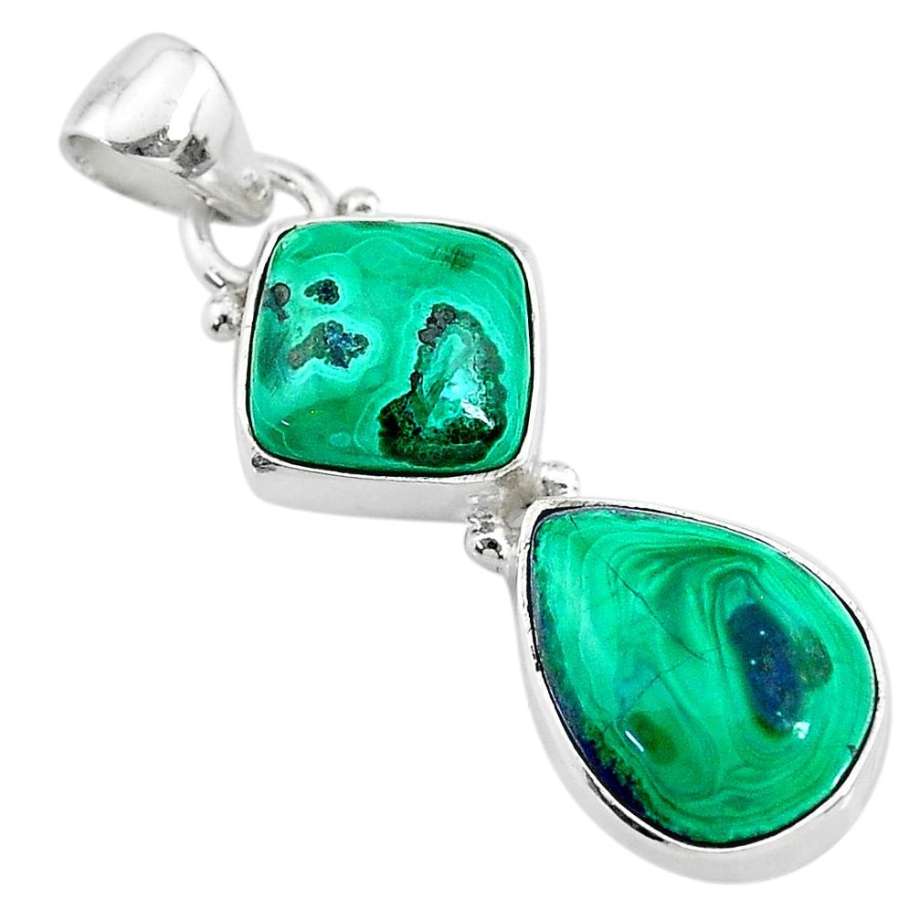 9.59cts natural green azurite malachite 925 sterling silver pendant t21462