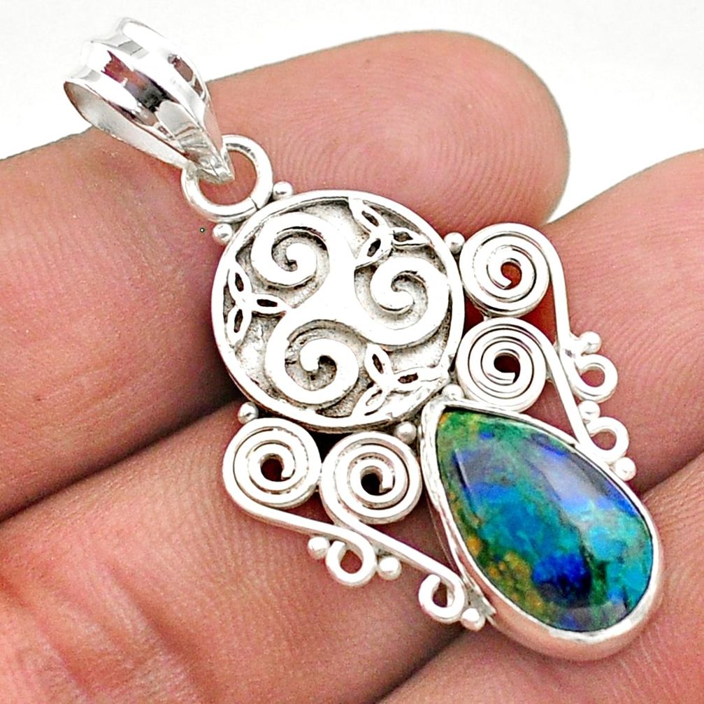 5.75cts natural green azurite malachite 925 sterling silver pendant t64828