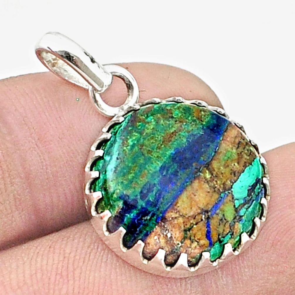 10.97cts natural green azurite malachite 925 sterling silver pendant u40818