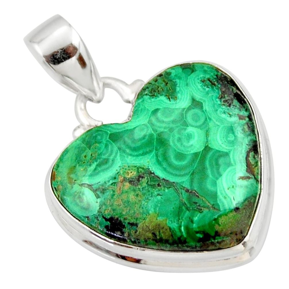 19.23cts natural green azurite malachite heart sterling silver pendant r33876