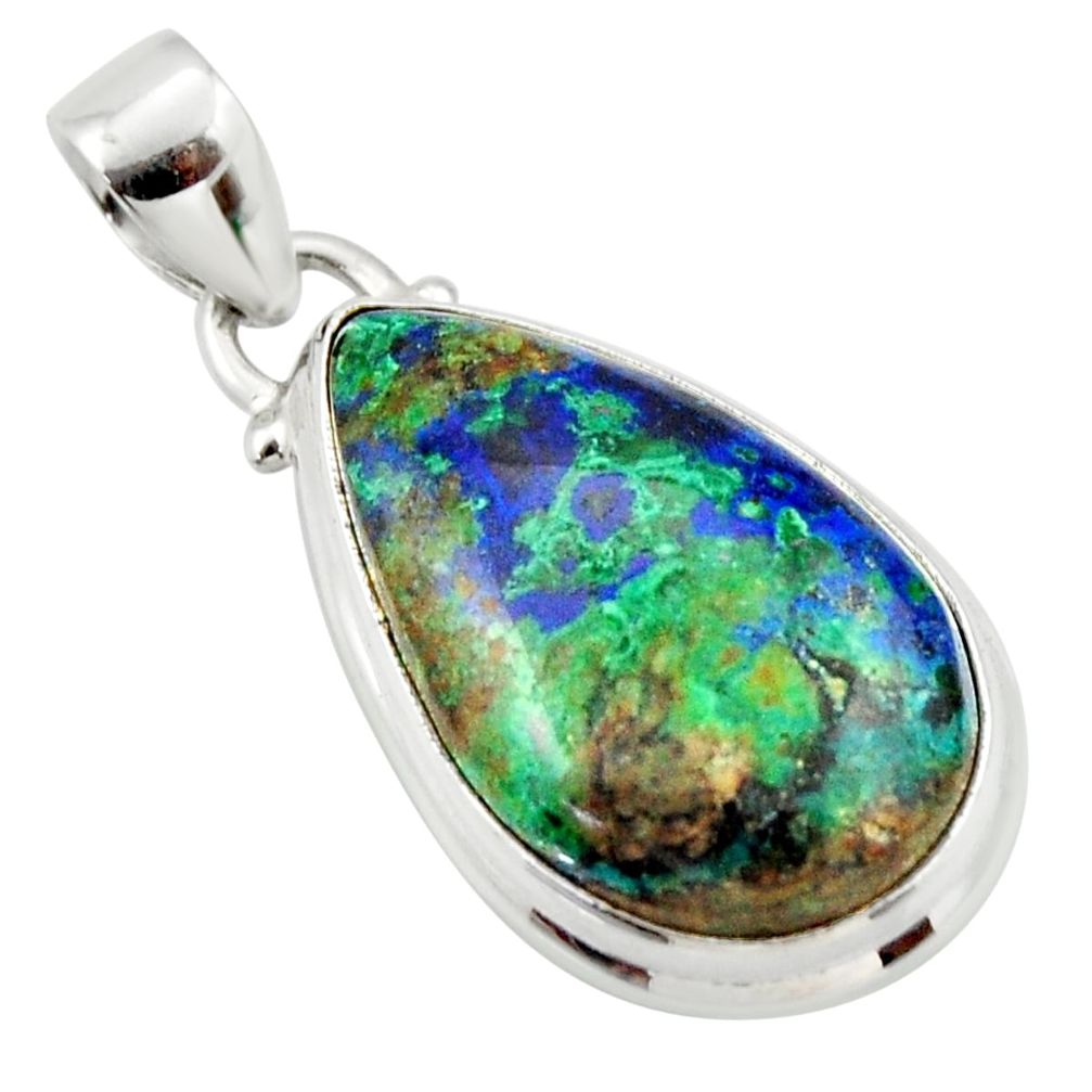 15.65cts natural green azurite malachite pear 925 sterling silver pendant r33865