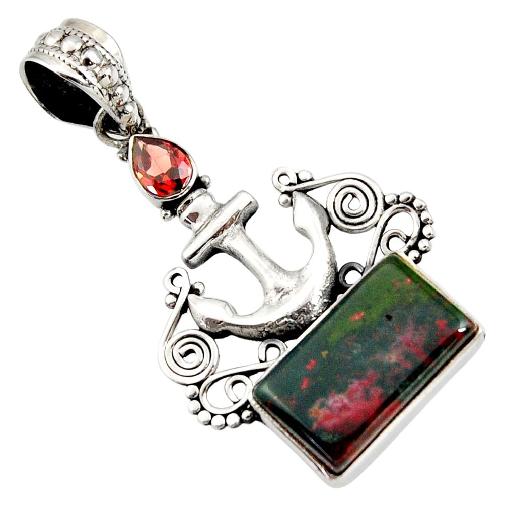  green bloodstone african (heliotrope) 925 silver pendant d44148