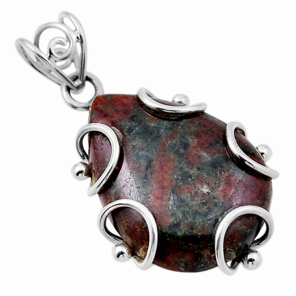 19.45cts natural green bloodstone african (heliotrope) 925 silver pendant n29639