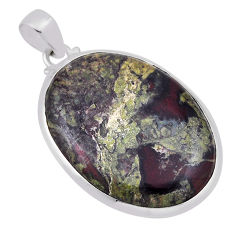 30.41cts natural green bloodstone african (heliotrope) 925 silver pendant n31293
