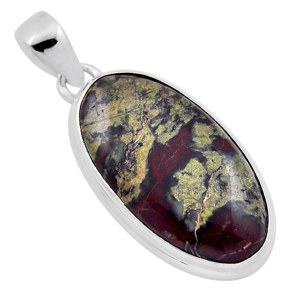 18.31cts natural green bloodstone african (heliotrope) 925 silver pendant n35056
