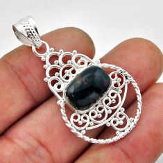5.11cts natural green bloodstone african (heliotrope) 925 silver pendant n51602