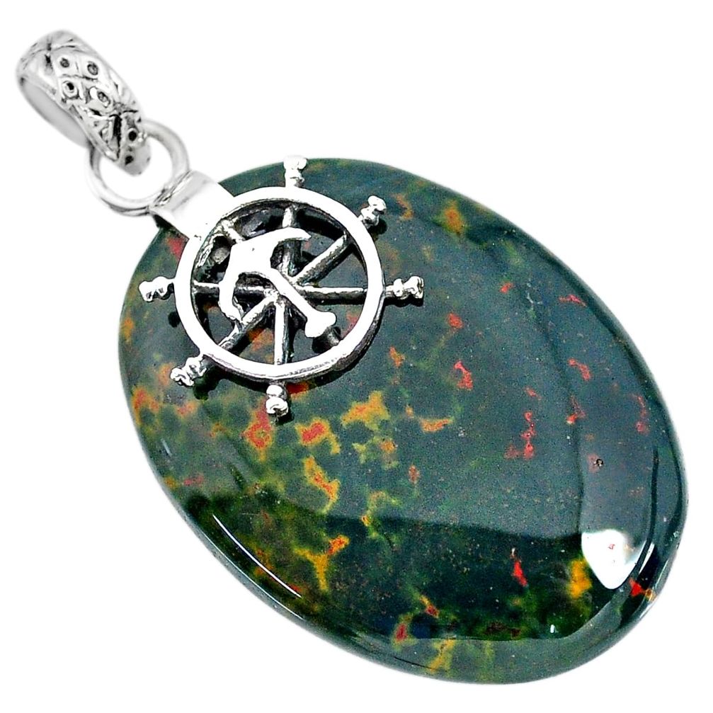 28.13cts natural green bloodstone african (heliotrope) 925 silver pendant r90983