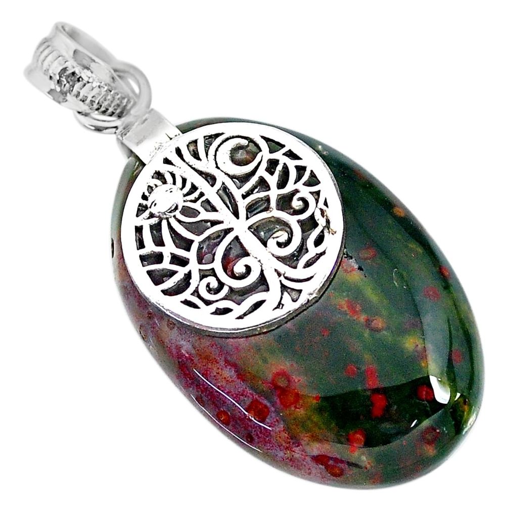 27.81cts natural green bloodstone african (heliotrope) 925 silver pendant r90999