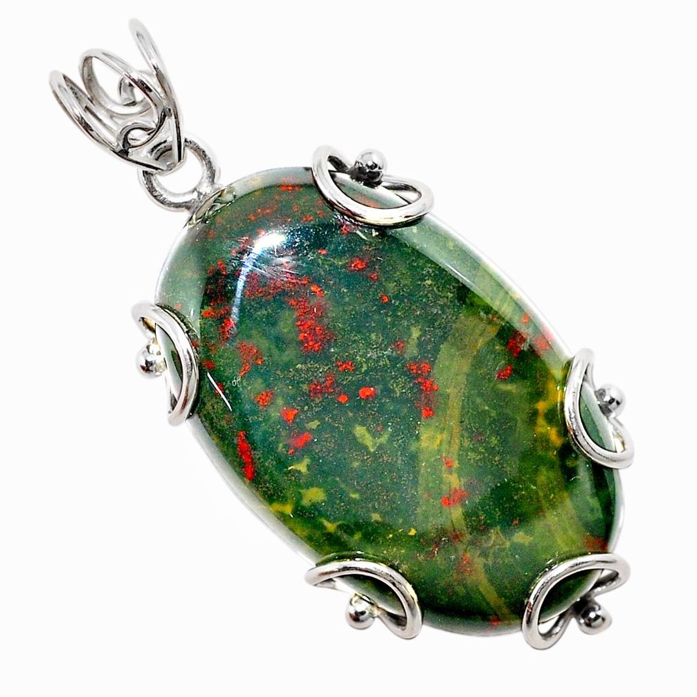 33.90cts natural green bloodstone african (heliotrope) 925 silver pendant t31894