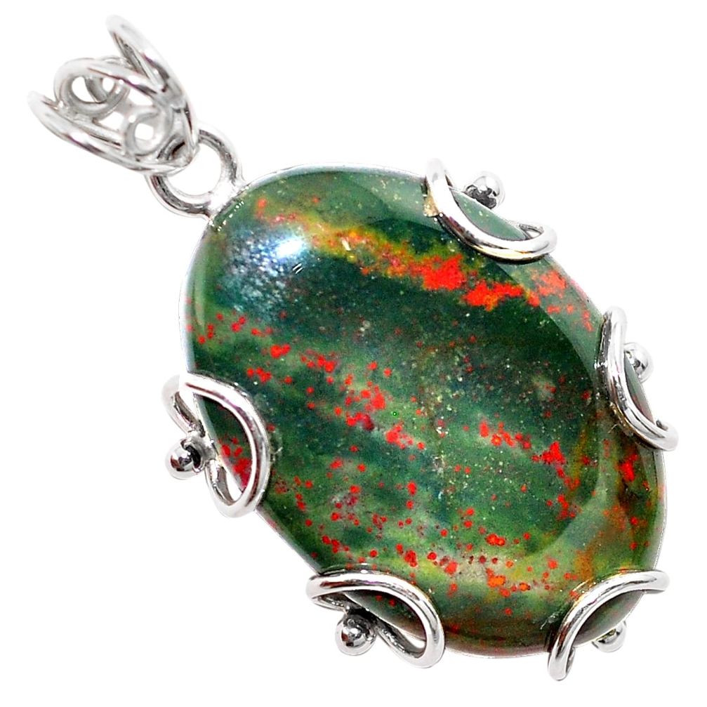 27.46cts natural green bloodstone african (heliotrope) 925 silver pendant t31897