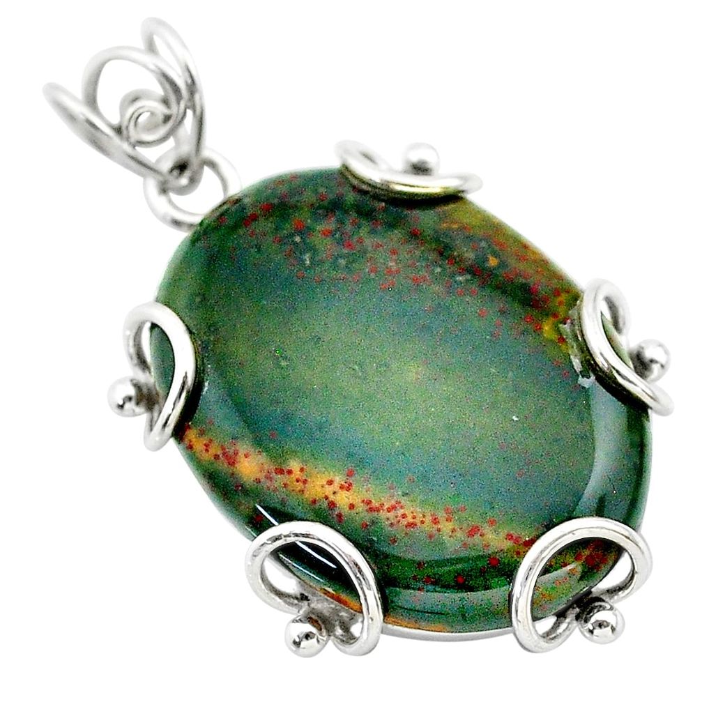25.78cts natural green bloodstone african (heliotrope) 925 silver pendant t31901