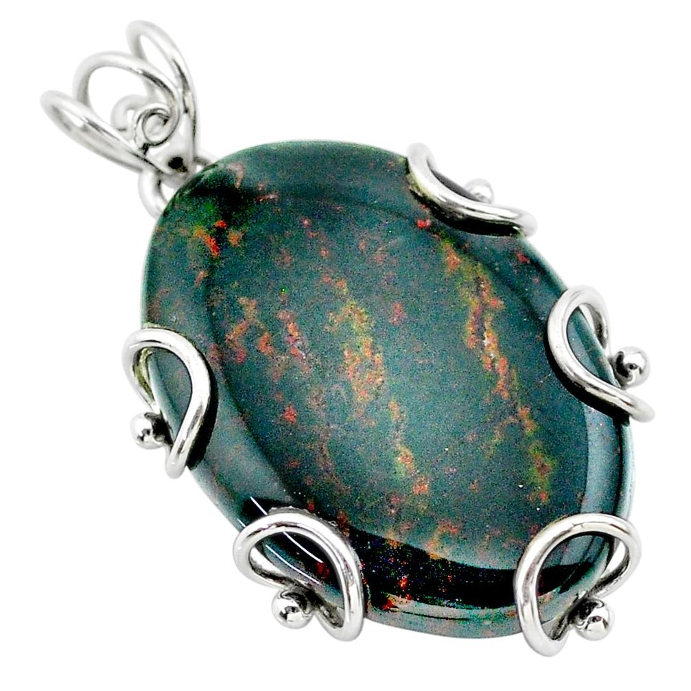 29.09cts natural green bloodstone african (heliotrope) 925 silver pendant t31902