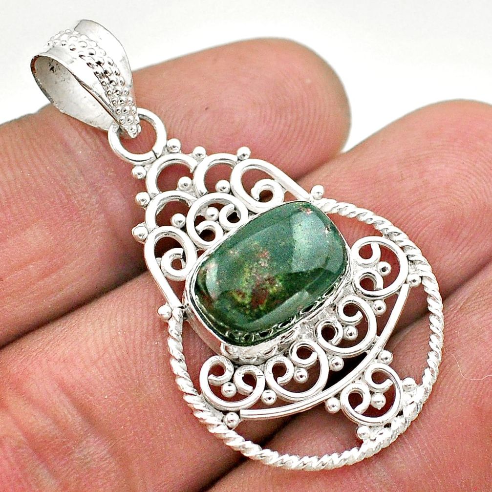 5.38cts natural green bloodstone african (heliotrope) 925 silver pendant t68407