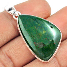 16.92cts natural green bloodstone african (heliotrope) 925 silver pendant u21048