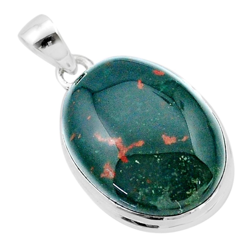 18.19cts natural green bloodstone african (heliotrope) 925 silver pendant u40331