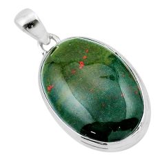 15.58cts natural green bloodstone african (heliotrope) 925 silver pendant u40333
