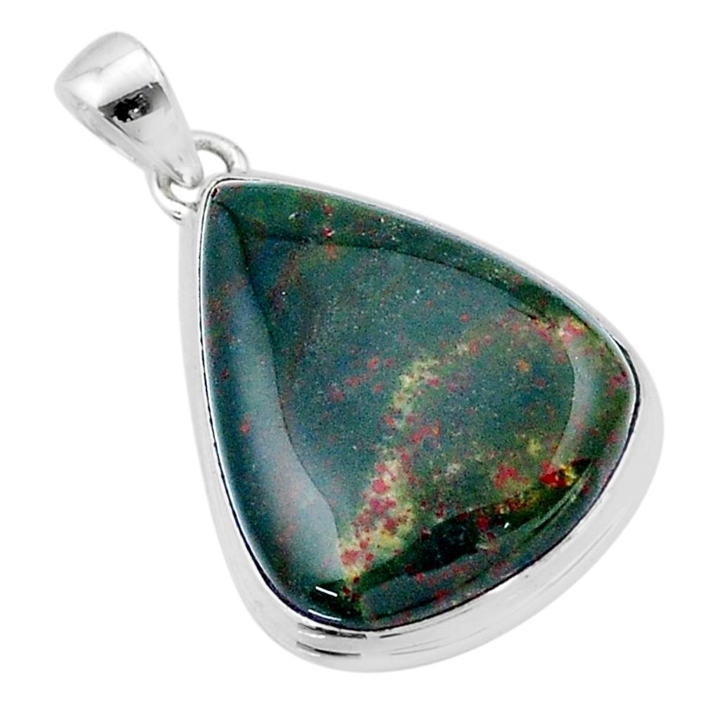 15.82cts natural green bloodstone african (heliotrope) 925 silver pendant u40334