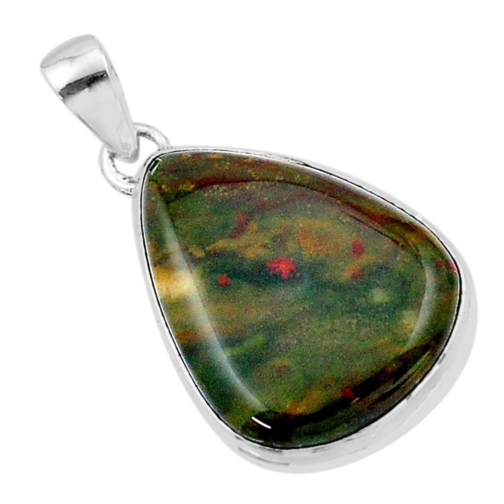 13.37cts natural green bloodstone african (heliotrope) 925 silver pendant u40337