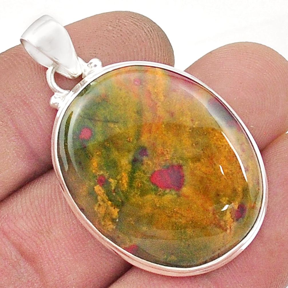 25.89cts natural green bloodstone african (heliotrope) 925 silver pendant u50684