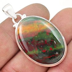 22.28cts natural green bloodstone african (heliotrope) 925 silver pendant u50690