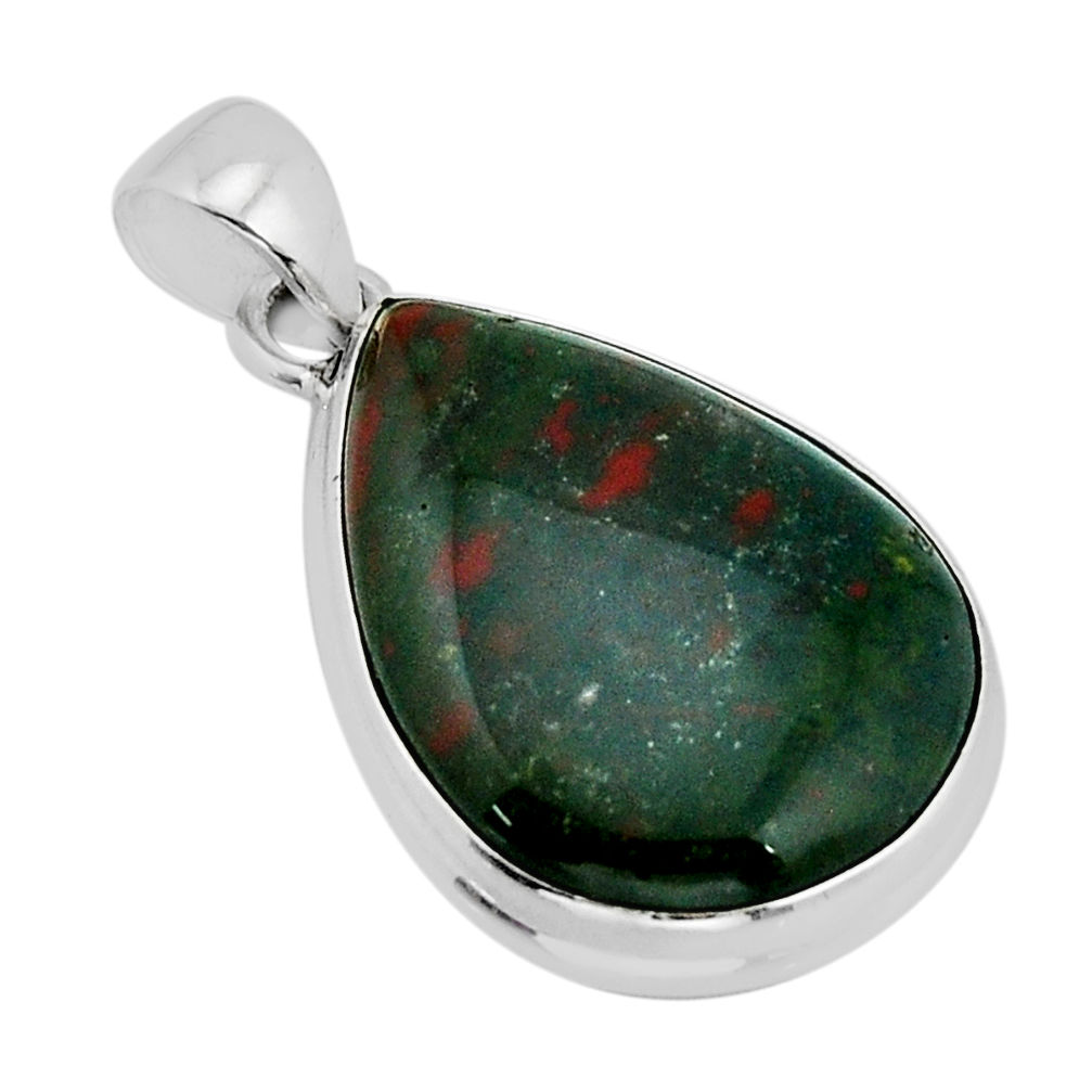 16.87cts natural green bloodstone african (heliotrope) 925 silver pendant y67308